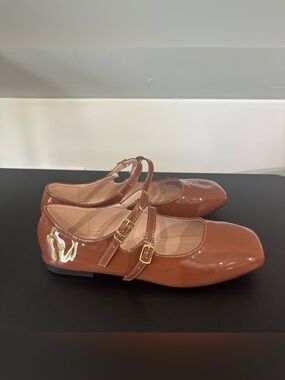 Stunner Mary Jane Square Toe Double Strap Flats Shoes, Brown, Size 42 / 11